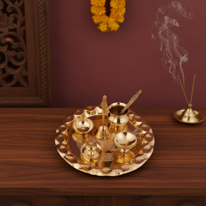 Thali traditionnel en laiton artisanal plaqué or, articles décoratifs pour les mariages, les festivals et la décoration intérieure - Product Image 2