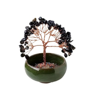 Miniature <b>Crystal</b> Money <b>Tree</b> In Green Bowl Handmade Decor For Home Office Gift - Product Image 2