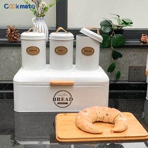 Carbon Steel Safty Countertop Space Saving Bread Bin Loaves <strong>Storage</strong> <strong>Tins</strong> and 3 Pieces <strong>Kitchen</strong> Canister Set Tight Fitting Lids - Product Image 2