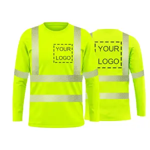 Özel yüksek görünürlük yansıtıcı güvenlik t shirt uzun kollu erkekler inşaat hi viz cep t-shirt ile çalışma gömlek