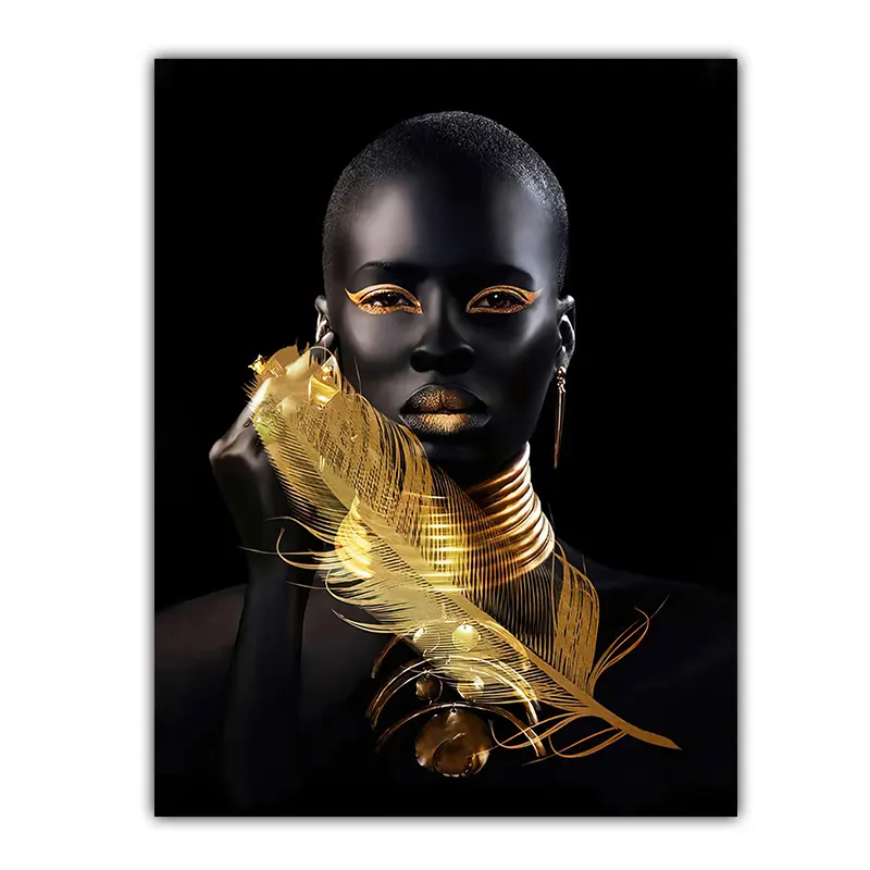アフリカ系アメリカ人の壁アートミニマリスト印刷抽象的な金と黒の女性のポスターキャンバス印刷アートワークモダンホーム