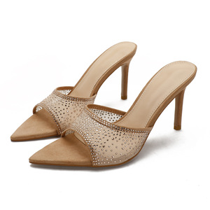 Pointed <b>Toe</b> Mesh High <b>Heel</b> Shoes With Rhinestones Stiletto <b>Heel</b> Slip-On Peep <b>Toe</b> Women's Pumps Breathable All Seasons - Product Image 5