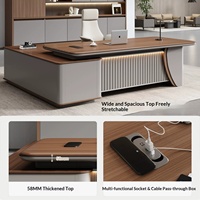 Set Scrivania Direzionale a L con Sedia, Design Moderno e Minimalista, Arredamento di Lusso in Legno con LED per Manager e Presidenti