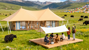 Tente de glamping de luxe semi-permanente à double compartiment, en PVC Oxford imperméable, quatre saisons, ignifuge, avec structure en acier et protection UV, 10m - Product Image 5