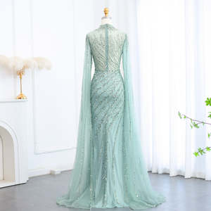 Jancember LSZ162 Abiti da Sera a Sirena Lussuosi a <span class=keywords><strong>Maniche</strong></span> <span class=keywords><strong>Lunghe</strong></span> con Paillettes, Perline e Cerniera - Product Image 2