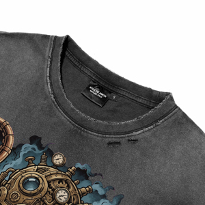 T-shirts Homme Respirants Vintage Délavés à l'Acide Effet Vieilli ODM OEM Personnalisés Impression DTG Robot Steampunk Décontractés Manches Courtes Col Rond - Product Image 5