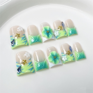 <span class=keywords><strong>Uñas</strong></span> postizas de acrílico de alta calidad, <span class=keywords><strong>pintadas</strong></span> a mano <span class=keywords><strong>con</strong></span> diseño de flor 3D, estilo 'Duck Nail', cortas, de verano, hechas a mano, al por mayor. - Product Image 1