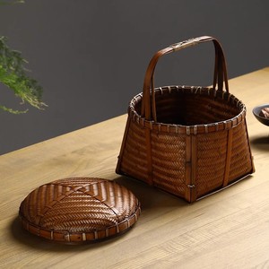 Hand Woven <b>Bamboo</b> <b>Basket</b> Rectangle With Lid Small Portable Storage For Outings Spring Autumn Use - Product Image 4