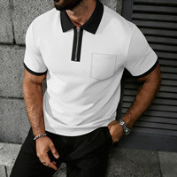 Chemise zippée décontractée pour homme, nouvelle collection, en tissu gaufré, sans plis, avec poche poitrine contrastante, en polyester, pour le commerce transfrontalier