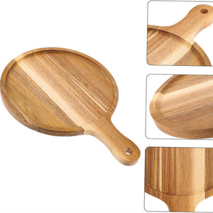 ถาดพิซซ่าไม้ทรงกลมพร้อมหูจับ สำหรับเสิร์ฟอาหาร สีไม้ธรรมชาติ - Product Image 3