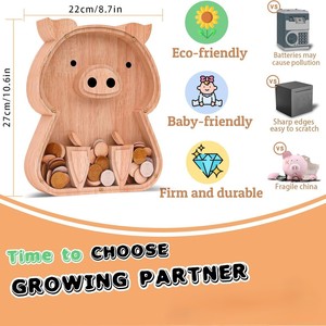 Hucha de madera adorable para niños, hucha personalizada de madera maciza y acrílico. - Product Image 2