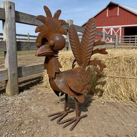 Statue de coq en métal rouillé Oniya, sculpture de poulet amusante à grands yeux, décoration d'extérieur pour ferme, pelouse, jardin, ornement artistique