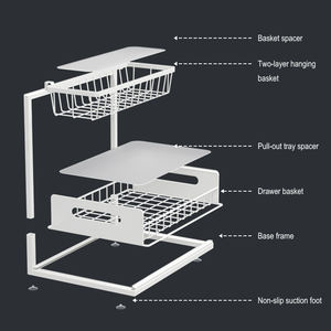 Étagère de cuisine à 2 niveaux très vendue, organisateur d'évier avec tiroir de rangement en métal à double niveau pour les outils de la maison, organisateur de cuisine et de salle de bain - Product Image 4