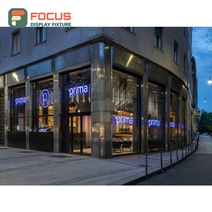 Freestanding Coffee Display Cabinet Laminate Wood Finish LED <b>Shelf</b> Display Storefront Coffee Cabinet - Product Image 3