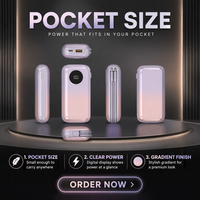 Chargeur portable haute capacité 10000mAh 22.5W avec câble Type-C intégré et cordon pour les voyages et l'usage quotidien, logo personnalisé