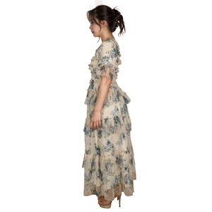 Oem ODM tùy chỉnh màu xanh hoa in kỹ thuật số ăn mặc bán buôn Chất lượng cao smocked bùng Váy Mùa Hè Dresses phụ nữ quần áo - Product Image 3