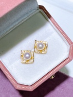 Pendientes de Oro Fino Chapado en Oro Blanco de 18k con Diamantes y Perlas de Agua Dulce Akoya de China de 6-7mm AAA, Estilo Vintage, Gran Venta