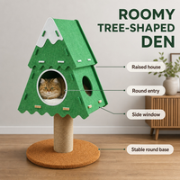 Maison pour chat 3-en-1 en forme de sapin de Noël, en feutre, avec griffoir en sisal et base en bois, 83 cm, pour chats d'intérieur
