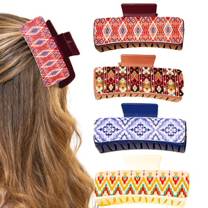 Pince à cheveux en similicuir, imprimé ethnique bohème, pince à cheveux rectangulaire, accessoires de cheveux vintage bohème tendance - Product Image 4