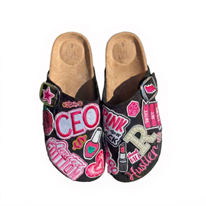 Pink Customization Patchwork Slippers With Buckle Decoration Open Toe Style All Seasons Wear - Product Image 1