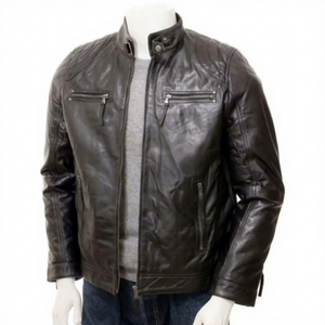 Chaqueta de Cuero Genuino Negra para Hombre, Corte Ajustado, Estilo Motero, Cafe Racer, de Piel Vacuna, con Hombreras Acolchadas, Diseño Clásico y Personalizado - Product Image 1