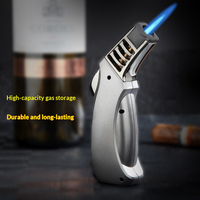 Briquet torche à gaz personnalisé JH avec logo, argenté, pour cigares, coffret cadeau, vente en gros depuis la Chine, flamme réglable coupe-vent