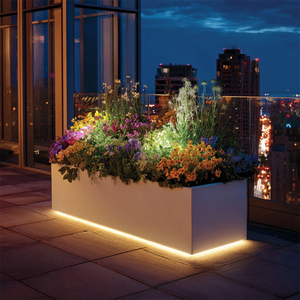 H156 Rectangular Plastic Outdoor Planter Box With LED <b>Light</b> Contemporary Garden <b>Window</b> Box For Balcony Deck - Product Image 6