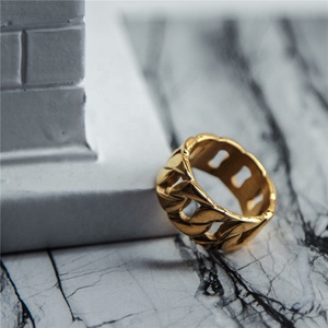 Wholesale Retro Biker Jewelry Stainless Steel <strong>Thick</strong> Cuban Chain Link Finger <strong>Rings</strong> for Men - Product Image 5