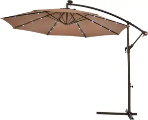 Outdoor Beach Cantilever Solar Led Lights Parasol Large Banana Patio Umbrella Outdoor Furniture Hanging Garden Offset 2022 New