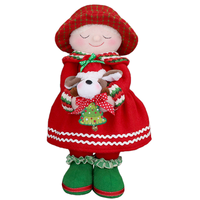 ZAVES 17 pouces debout noël père noël et fille tenant une boîte-cadeau tenant chiot traditionnel classique noël décor à la maison décoration