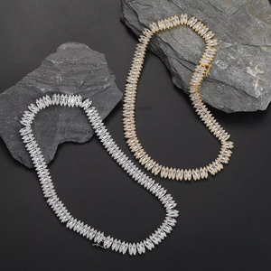 New 12mm Zircon Tennis <b>Chain</b>, Hip-hop Men's Stacked and Spliced Zircon <b>Chain</b>. Tanjing Fashion Lijing Necklace - Product Image 2