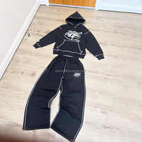 Ensemble de survêtement pour homme avec sweats à capuche double surpiqûre et pantalons de jogging en molleton bouclette, personnalisable par sérigraphie