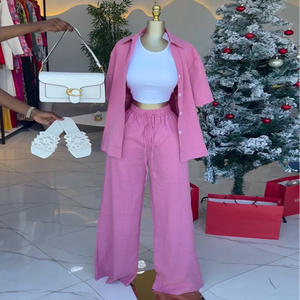 <span class=keywords><strong>Completo</strong></span> <span class=keywords><strong>Donna</strong></span> Primavera 2026 Stile Europeo-Americano: Top Senza Colletto a Maniche Corte Tinta Unita <span class=keywords><strong>e</strong></span> <span class=keywords><strong>Pantaloni</strong></span> Larghi con Lacci - Product Image 4