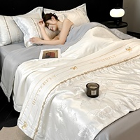Parure de lit de luxe rafraîchissante en polyester, motif animalier, 4 pièces, housse de couette matelassée lavée, jacquard papillon, couette d'été douce