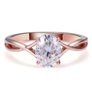 Bague de mariage en or rose massif 10k 14k 18k avec diamants sur mesure. Bague de fiançailles solitaire en moissanite taille ovale certifiée D VVS - Product Image 1