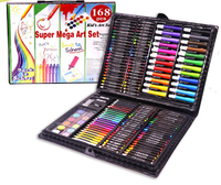 Ensemble de dessin artistique pour enfants non toxique avec étui en plastique, crayons de couleur, feutres aquarelles, 168 pièces, avec chevalet
