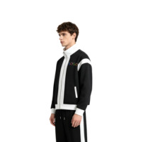 Ensemble de survêtement athlétique pour homme personnalisé avec bordure contrastée, veste zippée intégrale et pantalon de jogging, deux pièces, pour un usage quotidien