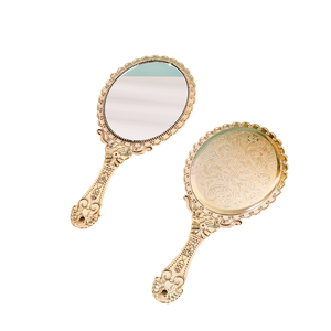 Retro European Hand <strong>Mirror</strong> Girls Single Side Portable Gold <strong>Handheld</strong> Makeup <strong>Mirror</strong> with Logo - Product Image 1
