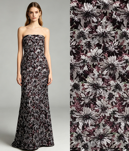 İşlemeli Pul Payetli Dantel Kumaş Şarap Kırmızısı Bordo Gümüş Altın Boncuklu Rhinestone Fileli Haute Couture Abiye Kırmızı Halı İçin - Product Image 1