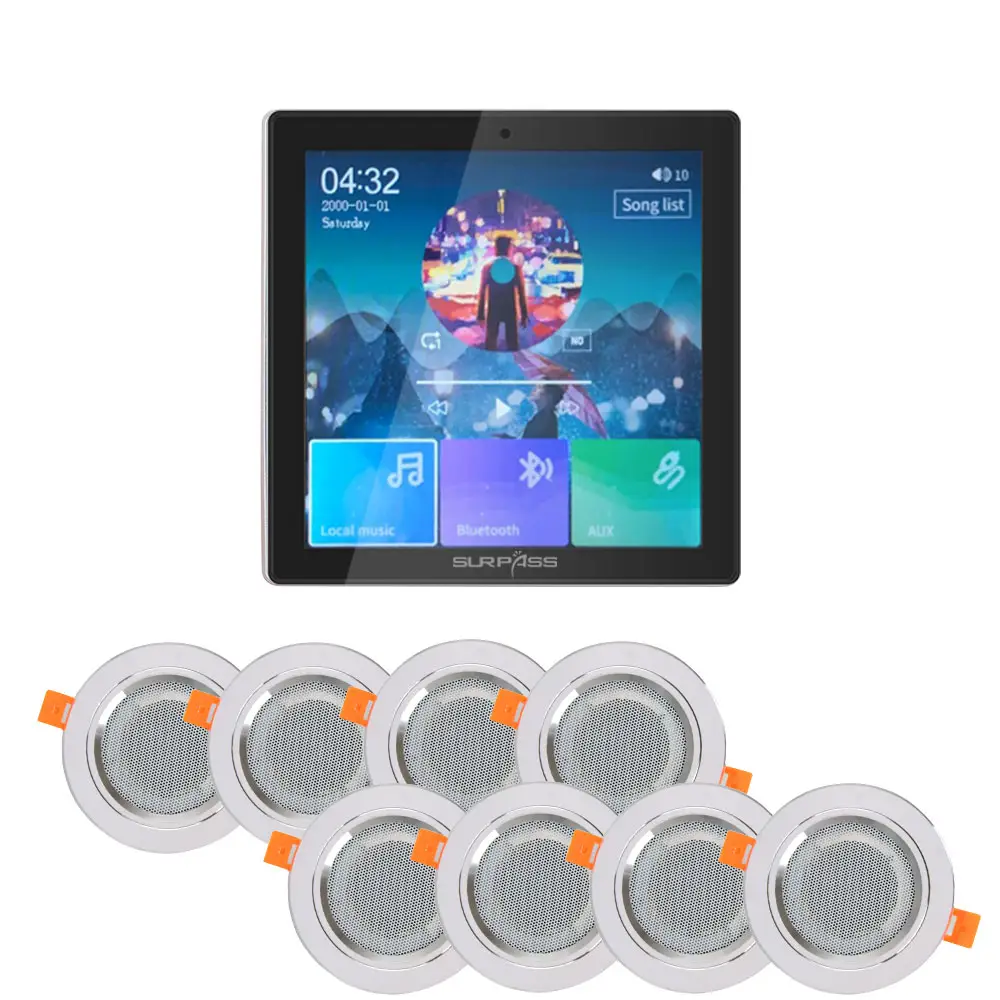 Système Intelligent écran tactile de 4 pouces, système sonore de cinéma domestique à dents bleues, amplificateur mural avec Kit de 8 haut-parleurs de plafond stéréo