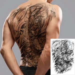 Tatouage temporaire style indien pleine surface du dos, motifs ailes, geisha, couronne, grande taille, art corporel pour hommes et femmes - Product Image 1
