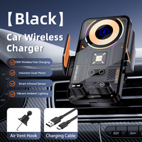 Chargeur de voiture sans fil à double moteur infrarouge tactile 15W avec logo personnalisé, lumière ambiante RGB, batterie intégrée, CE FCC RoHS