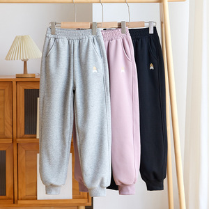 Pantalons de survêtement décontractés pour filles, automne-hiver, imprimés, doublés en polaire, épais, coupe ample, coton, écologiques, longueur entière - Product Image 4