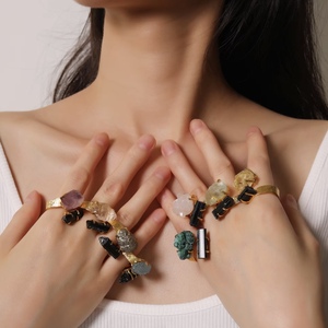 LS-B8081 Light Luxury 18k Gold Plated <strong>Ring</strong> Malachite Tourmaline Amethyst Two Stone <strong>Ring</strong> <strong>Resizable</strong> Women <strong>Ring</strong> for Weddings - Product Image 3