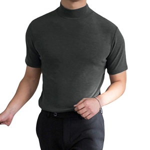 Camiseta de Cuello Alto Simulado para Hombre, Manga Corta, Cuello Medio, Tejida, Color Sólido, Uso Diario Informal - Product Image 4