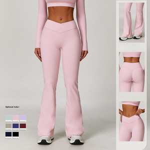 GCWAVE Slightly <b>flared</b> nude <b>yoga</b> <b>pants</b> cross high waist running sports leisure tight versatile <b>bell</b> bottom <b>pants</b> for women - Product Image 3