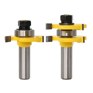 2pcs 1/2柄1/4硬质合金齿开槽路由器钻头木铣刀，带轴承，用于木工门柜家具 - Product Image 1