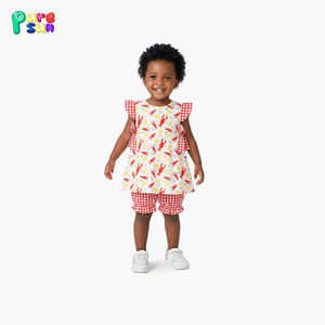 प्यूरीसन फैक्टरी थोक बच्चों कस्टम क्रेफिश प्रिंटिंग बच्चों के कपड़े रफ़ल ग्रीष्मकालीन लड़कियों के कपड़े सेट - Product Image 2