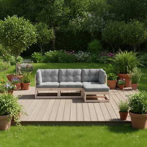 <b>Grey</b> Garden Lounge Set Wood <b>Frame</b> 4 Seater Outdoor Furniture Minimalist Design Pine Solid Wood - Product Image 2