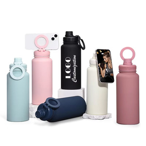 Botella de Agua Aislada de Acero Inoxidable Libre de BPA con Soporte Magnético para Teléfono Celular para Gimnasio y Camping, Aislamiento Térmico de 12-24 Horas - Product Image 1